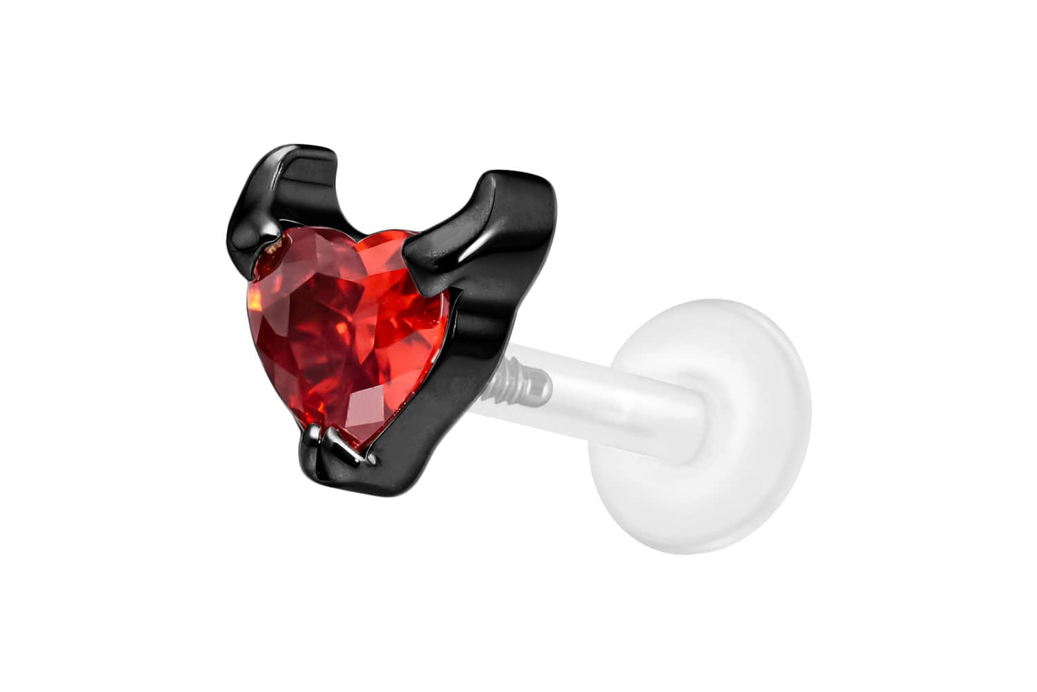 PTFE Labret Piercing mit Innengewinde + Titan-Aufsatz TEUFELSHERZ